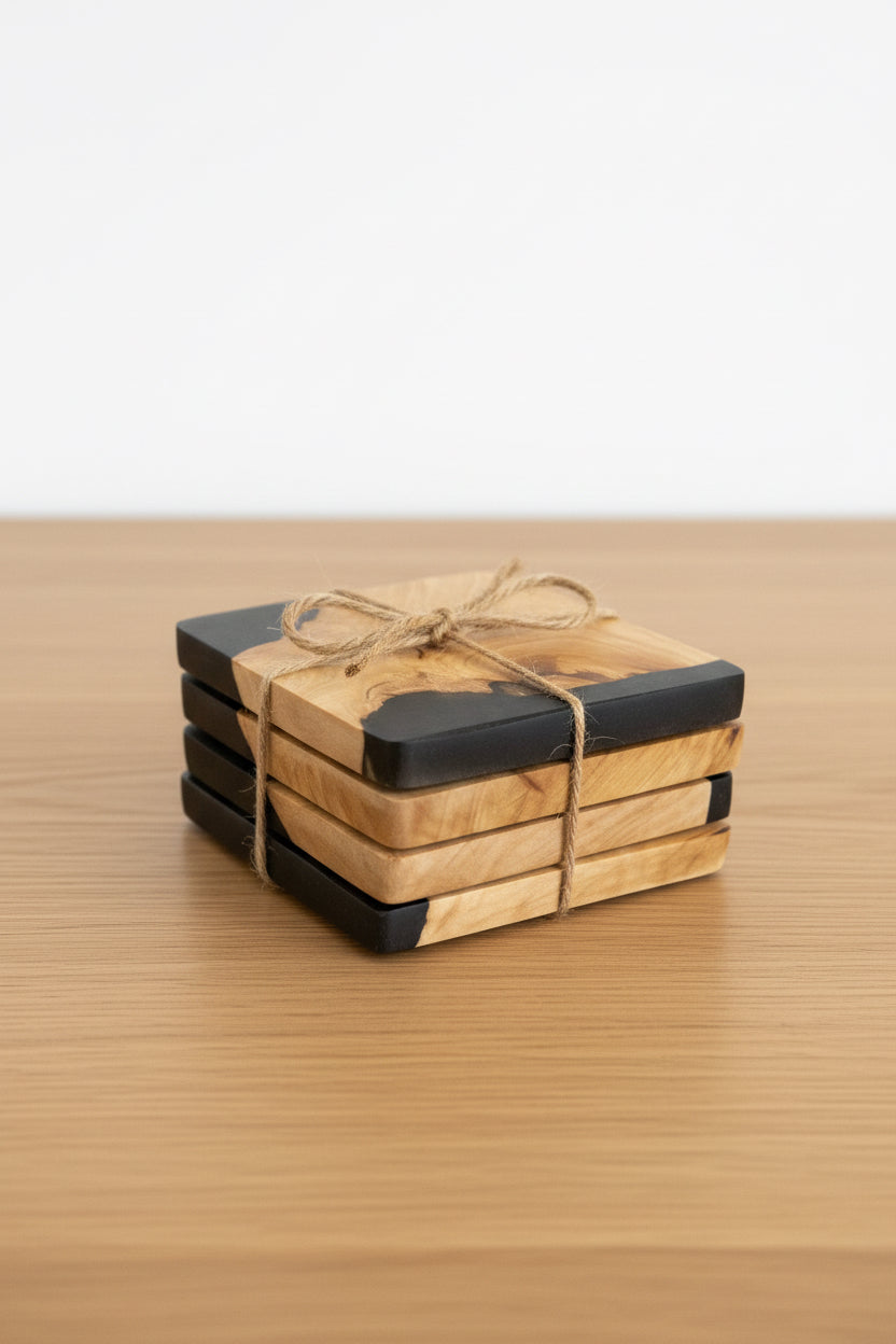 Metallic Purple Resin and Olive Wood Coasters