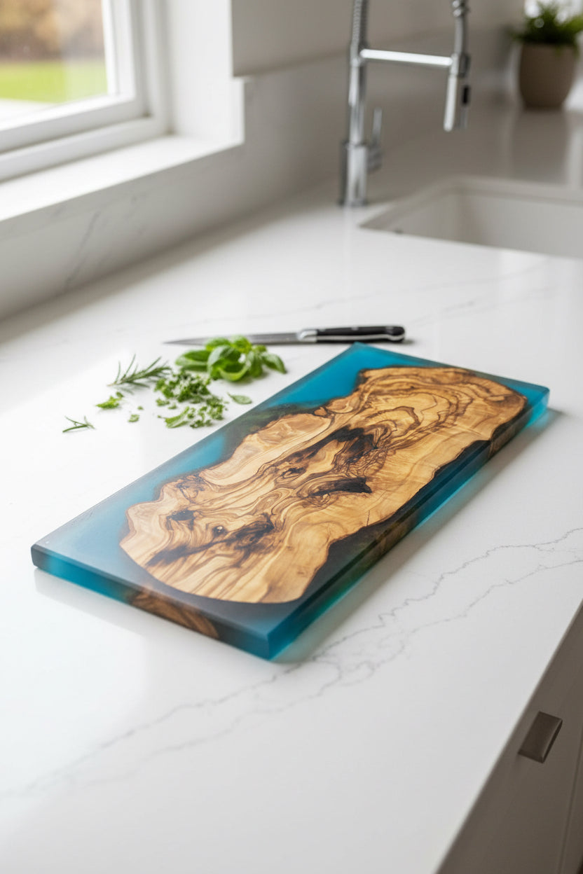 Blue Transparent Olive Wood Chopping Board