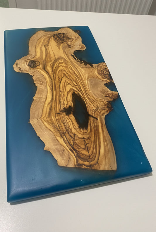 Thick Blue Resin Olive Wood Chopping Board