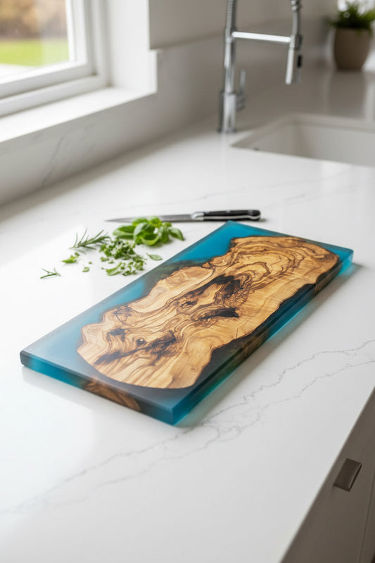 Blue Transparent Olive Wood Chopping Board